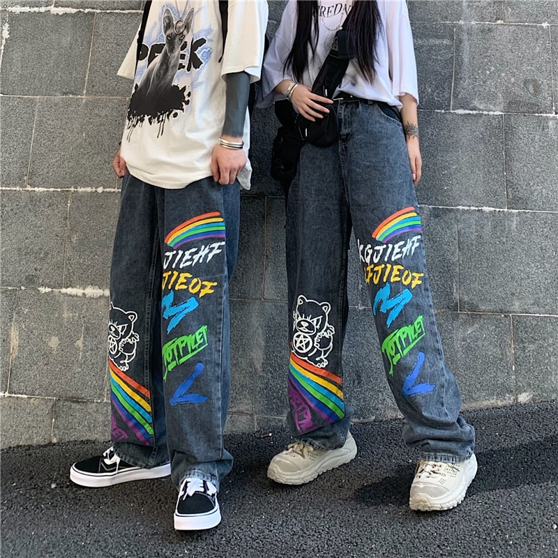 Casual Streetwear Cowboy Jeans Graffiti Print JKP4522 Casual Streetwear Cowboy Jeans Graffiti Print JKP4522