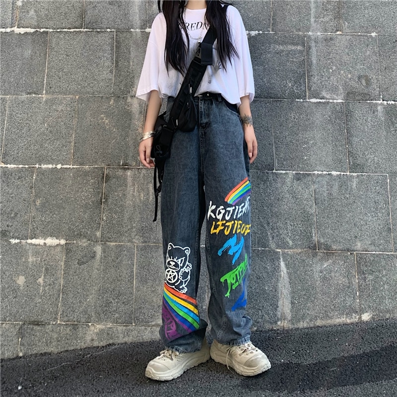 Casual Streetwear Cowboy Jeans Graffiti Print JKP4522 Casual Streetwear Cowboy Jeans Graffiti Print JKP4522