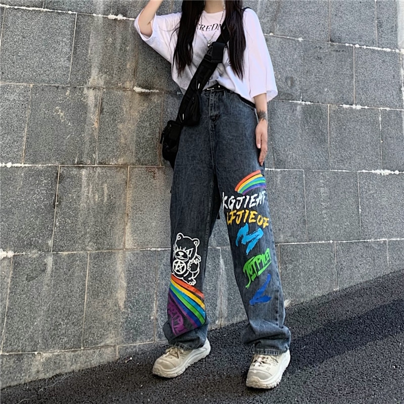 Casual Streetwear Cowboy Jeans Graffiti Print JKP4522 Casual Streetwear Cowboy Jeans Graffiti Print JKP4522