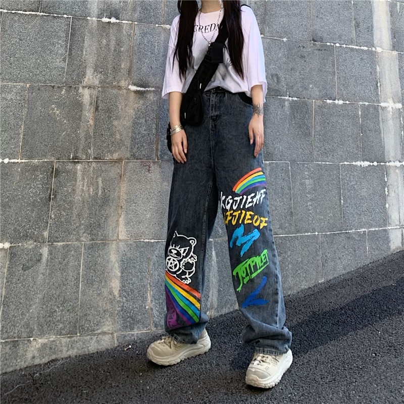 Casual Streetwear Cowboy Jeans Graffiti Print JKP4522 Casual Streetwear Cowboy Jeans Graffiti Print JKP4522