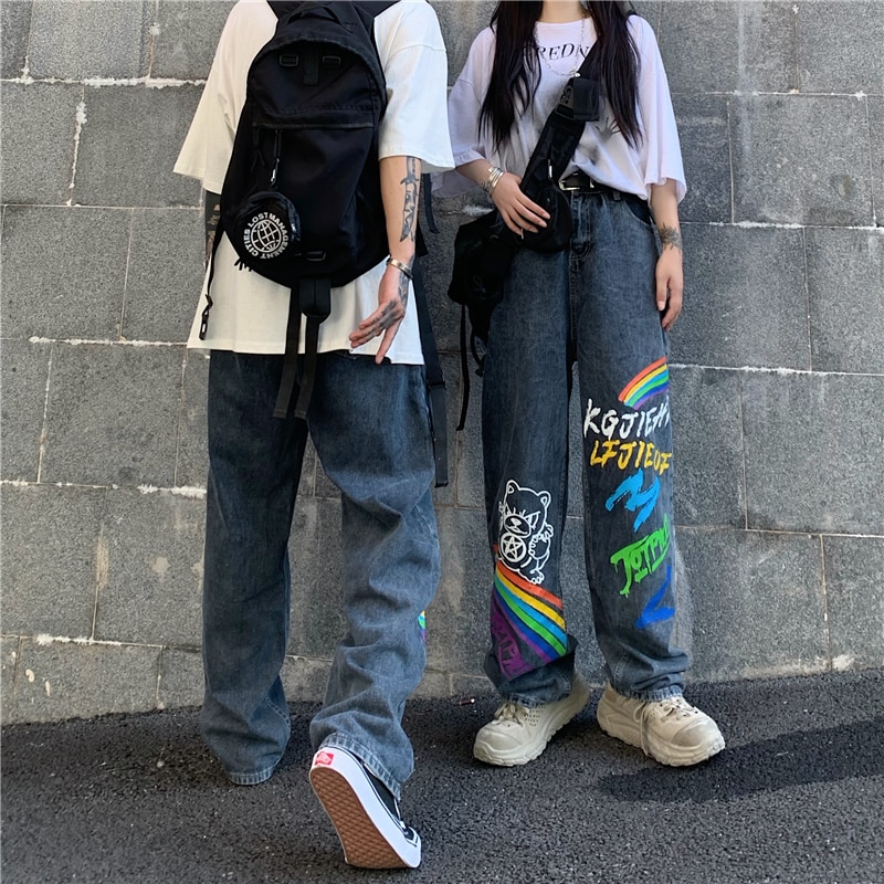 Casual Streetwear Cowboy Jeans Graffiti Print JKP4522 Casual Streetwear Cowboy Jeans Graffiti Print JKP4522