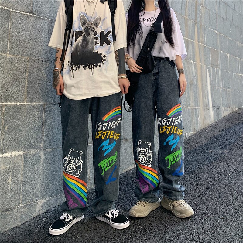 Casual Streetwear Cowboy Jeans Graffiti Print JKP4522 Casual Streetwear Cowboy Jeans Graffiti Print JKP4522