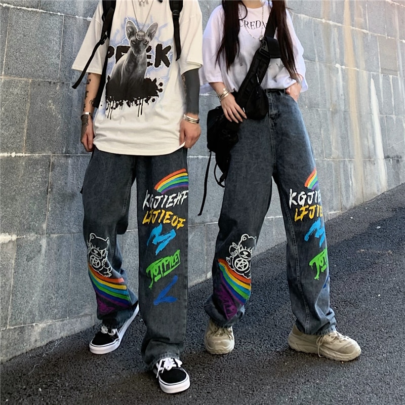 Casual Streetwear Cowboy Jeans Graffiti Print JKP4522 Casual Streetwear Cowboy Jeans Graffiti Print JKP4522
