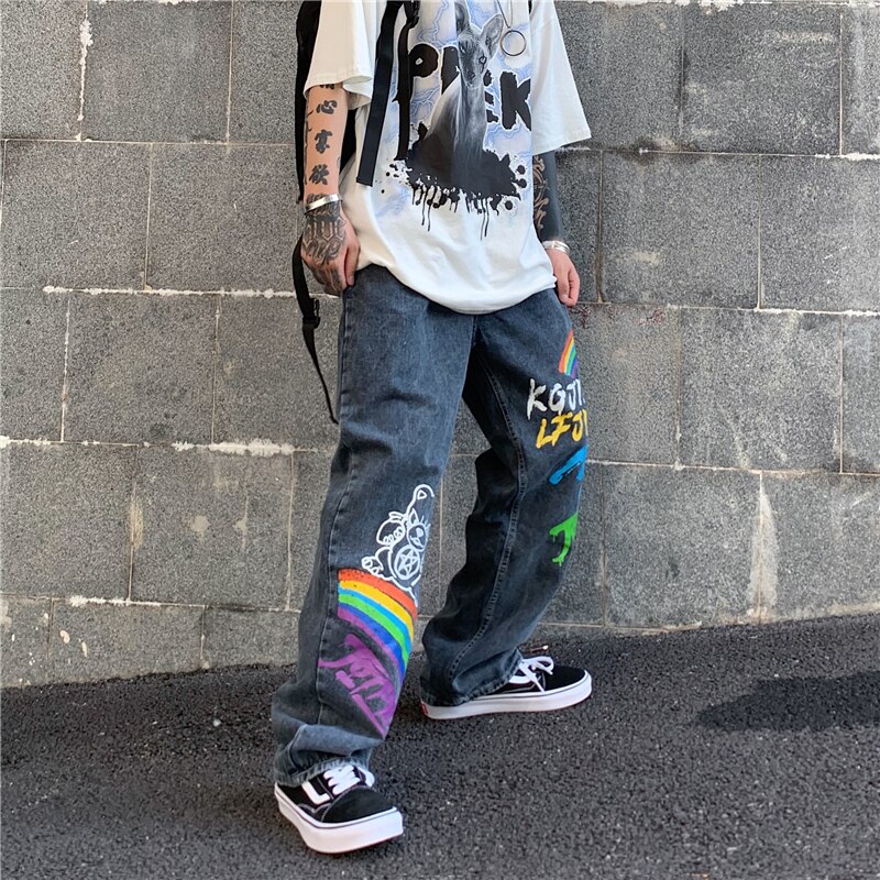 Casual Streetwear Cowboy Jeans Graffiti Print JKP4522 Casual Streetwear Cowboy Jeans Graffiti Print JKP4522
