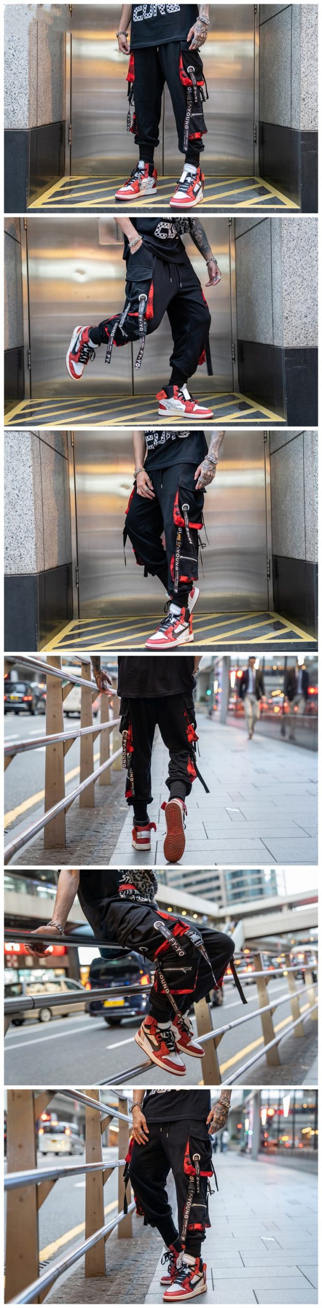 2020 Joggers Cargo Pants for Men Casual Hip Hop Hit Color Pocket Male Trousers Sweatpants Streetwear Ribbons Techwear Pants