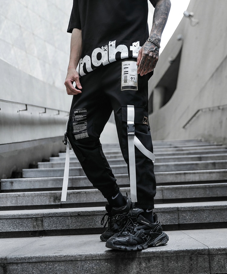 Men Multi-pocket Elastic Waist Harem Pant Men Streetwear Punk Hip Hop Casual Trousers Joggers Male Pants 2021 New Dropshipping