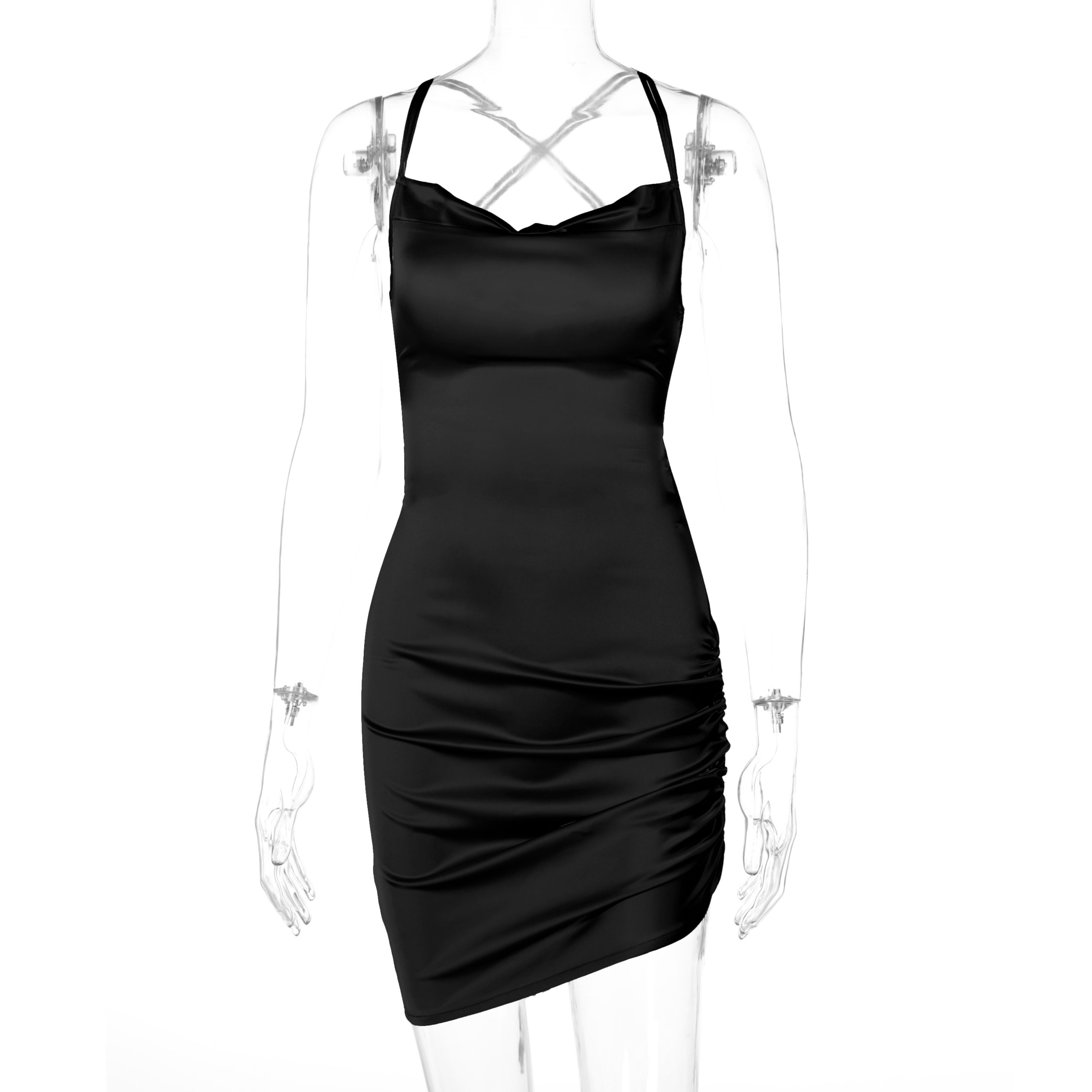 Dulzura Satin Women Strap Mini Dress Ruched Lace Up Cross Bandage Backless Bodycon Sexy Party Elegant 2020 Club Christmas Slim Dulzura Satin Women Strap Mini Dress Ruched Lace Up Cross Bandage Backless Bodycon Sexy Party Elegant 2020 Club Christmas Slim
