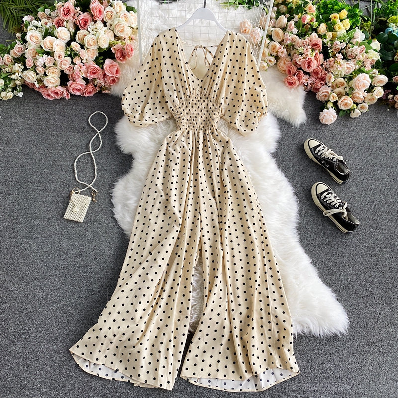 FREE SHIPPING 90s Elegant Polka Dot Jumpsuit Romper JKP4532