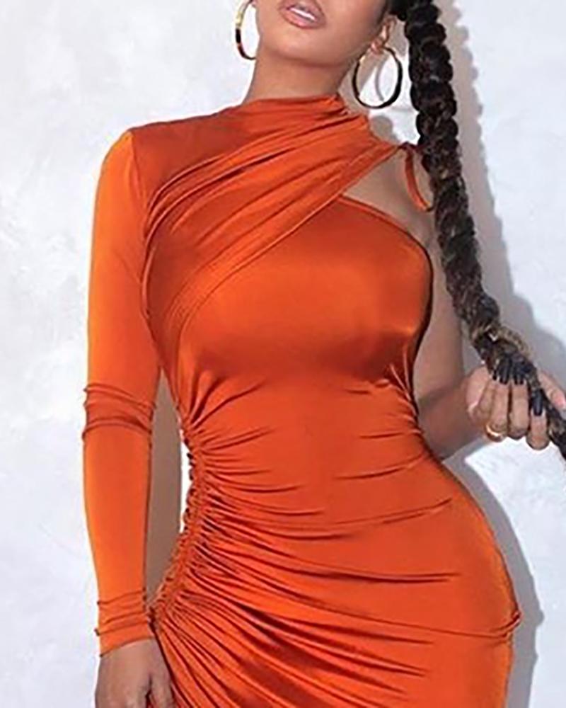 One Shoulder Bodycon Dress Ruched Drawstring JKP4535