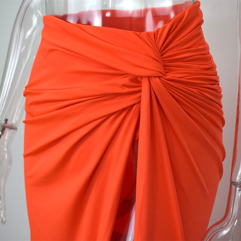  Crop Top Twist Side Split Long Skirts Party Outfit Set JKP453