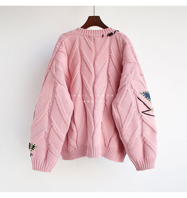 2020 Autumn Winter Women Cardigan Warm Knitted Sweater Jacket Pocket Embroidery Fashion Knit Cardigans Coat Lady Loose Sweaters