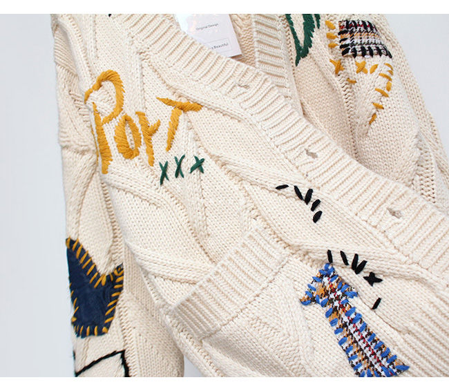 2020 Autumn Winter Women Cardigan Warm Knitted Sweater Jacket Pocket Embroidery Fashion Knit Cardigans Coat Lady Loose Sweaters