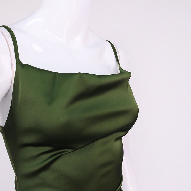 NewAsia Ruched Satin Summer Dress Drawstring Spaghetti Straps Cowl Neck Backless Long Dresses for Women Party Sexy Vestidos 2020