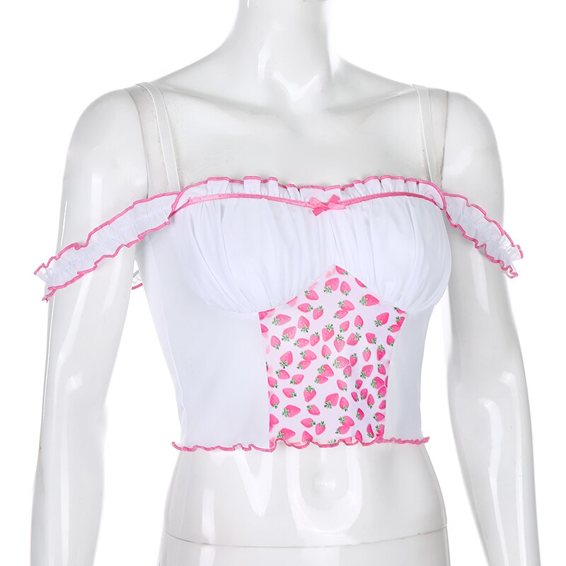 FREE SHIPPING Milkmaid Crop Tops Patchwork Mesh JKP4549