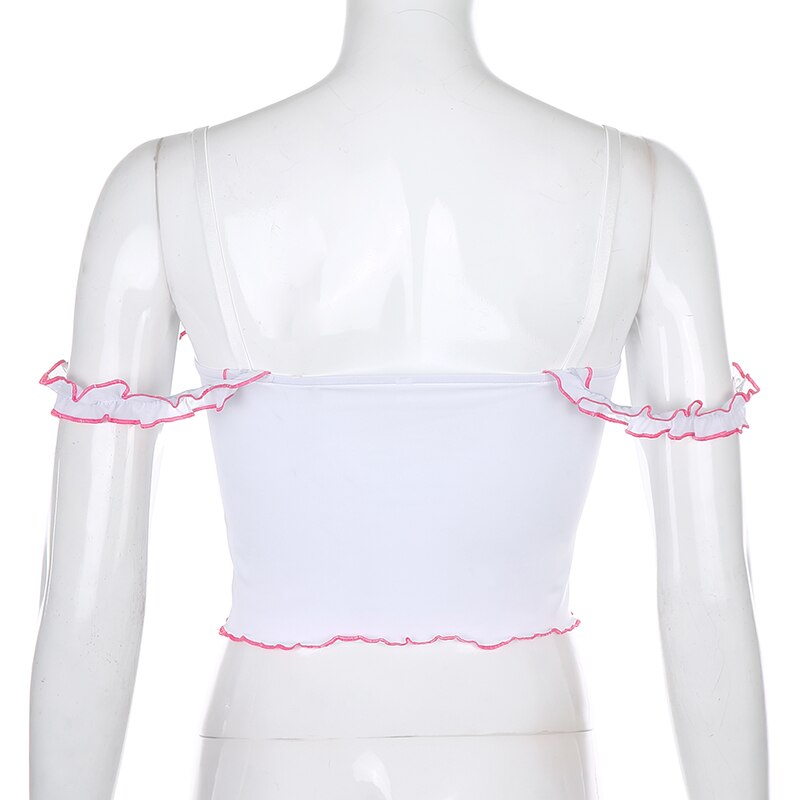 FREE SHIPPING Milkmaid Crop Tops Patchwork Mesh JKP4549