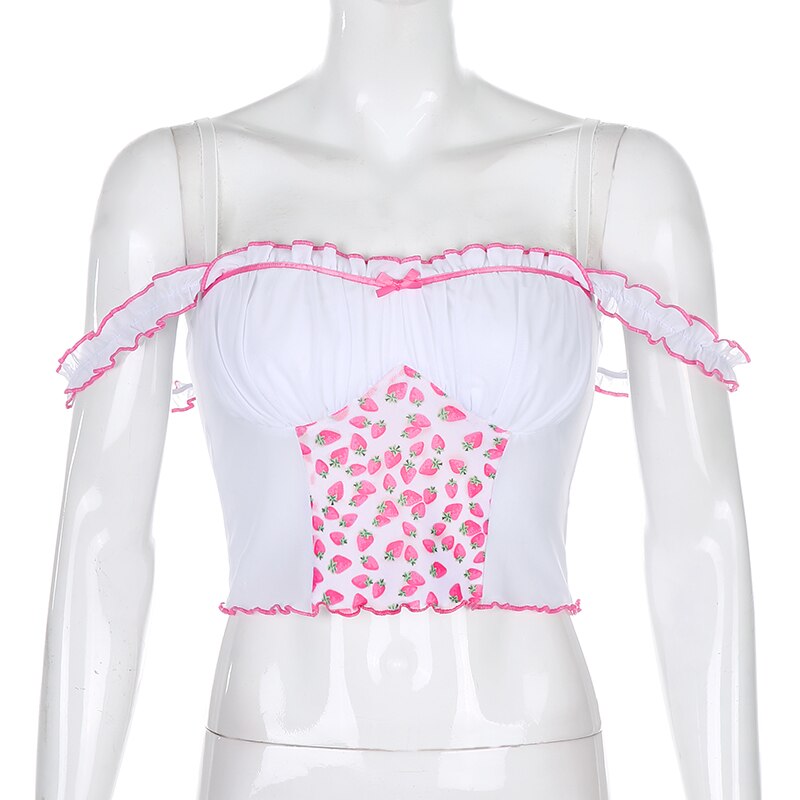 FREE SHIPPING Milkmaid Crop Tops Patchwork Mesh JKP4549