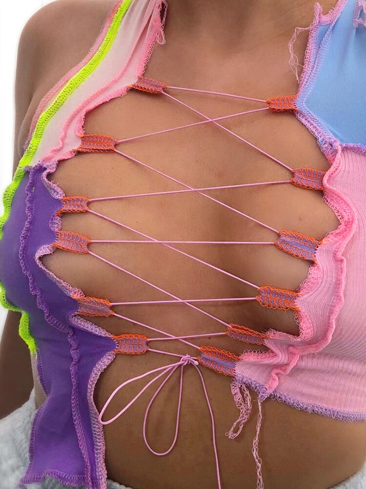 Street Wear Punk Style Ribbed Knitting Colorful Tank Top JKP4550 Street Wear Punk Style Ribbed Knitting Colorful Tank Top JKP4550