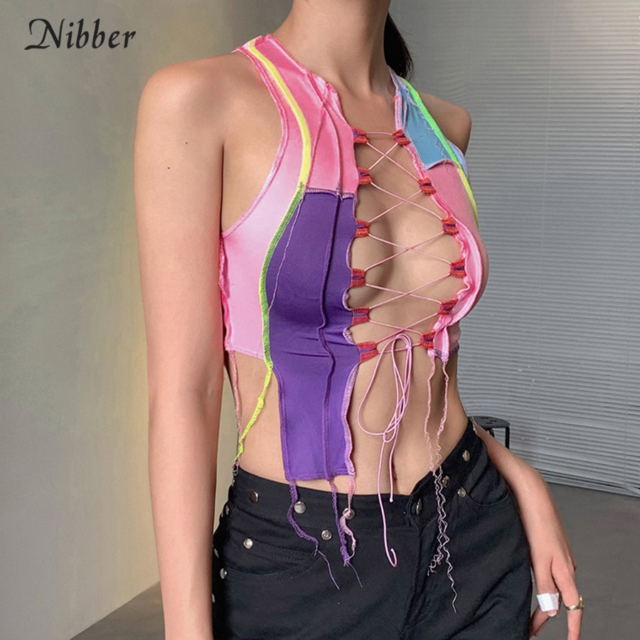 Street Wear Punk Style Ribbed Knitting Colorful Tank Top JKP4550 Street Wear Punk Style Ribbed Knitting Colorful Tank Top JKP4550
