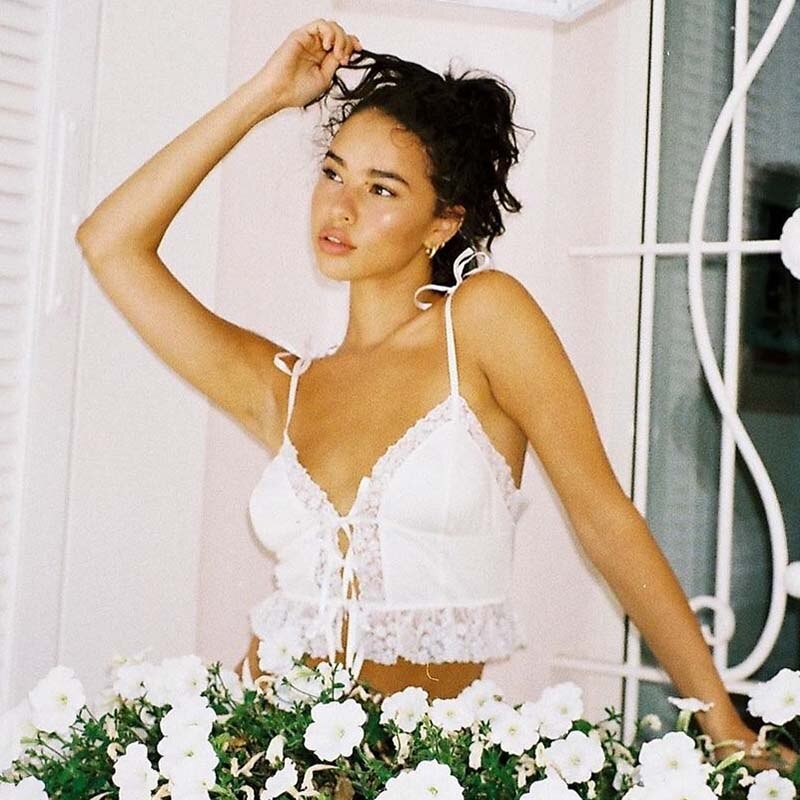 FREE SHIPPING 90s Vintage Frill Lace Crop Tops JKP4551 FREE SHIPPING 90s Vintage Frill Lace Crop Tops JKP4551