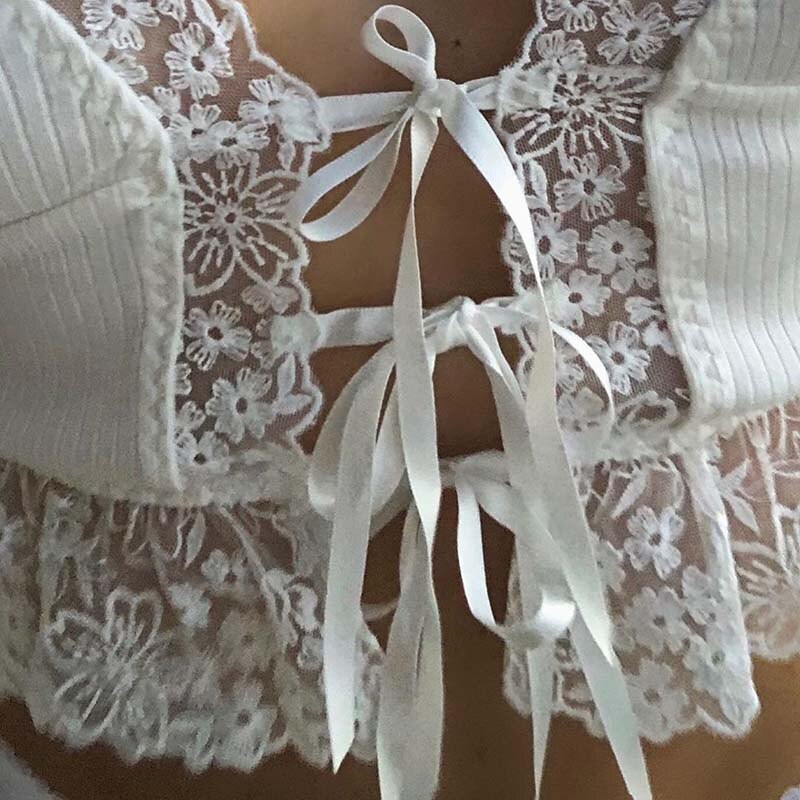 FREE SHIPPING 90s Vintage Frill Lace Crop Tops JKP4551 FREE SHIPPING 90s Vintage Frill Lace Crop Tops JKP4551