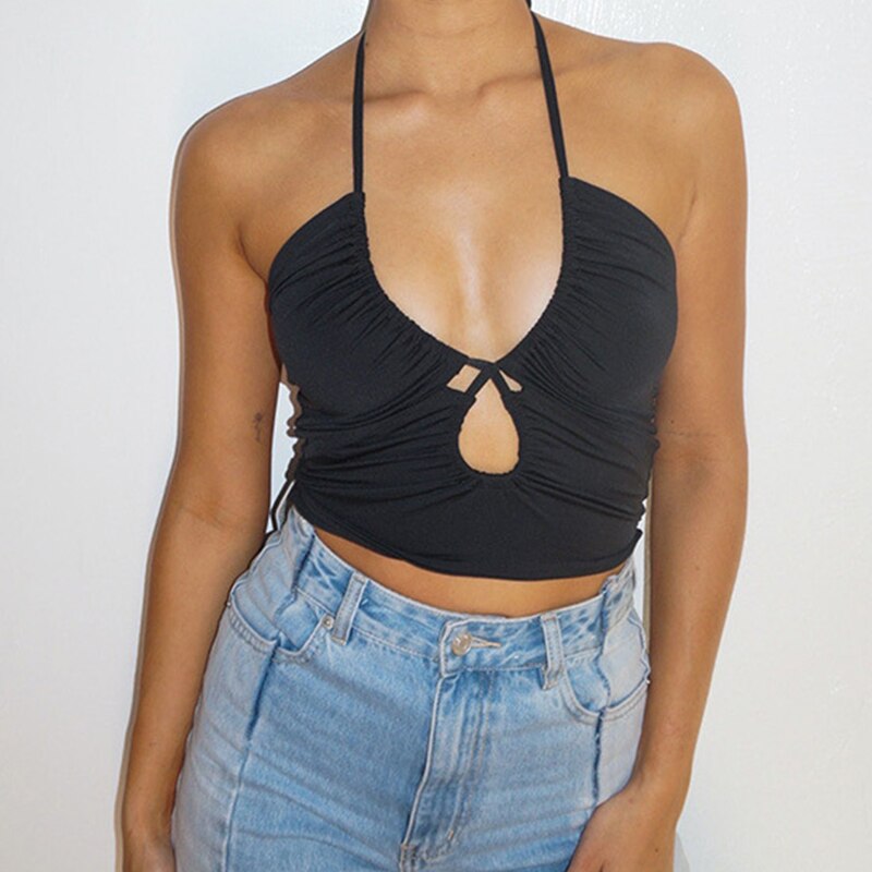 FREE SHIPPING Solid Clubwear Cross Cut Out Crop Top JKP4552 FREE SHIPPING Solid Clubwear Cross Cut Out Crop Top JKP4552