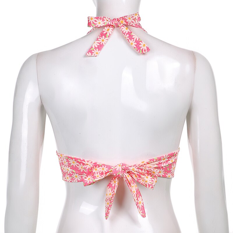 Cute Bustier Crop Top Pink Flower JKP4560 Cute Bustier Crop Top Pink Flower JKP4560