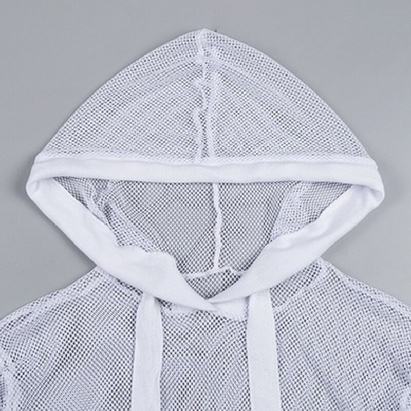 FREE SHIPPING Fishnet Mesh Hooded Long Sleeve JKP4571