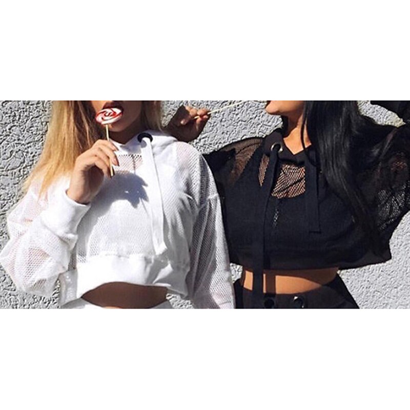 FREE SHIPPING Fishnet Mesh Hooded Long Sleeve JKP4571