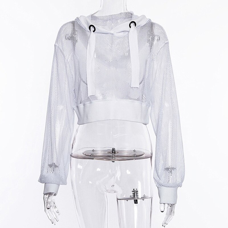 FREE SHIPPING Fishnet Mesh Hooded Long Sleeve JKP4571