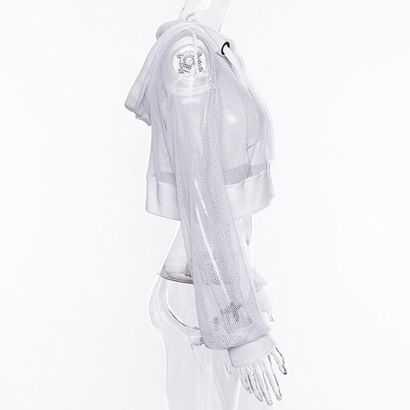 FREE SHIPPING Fishnet Mesh Hooded Long Sleeve JKP4571