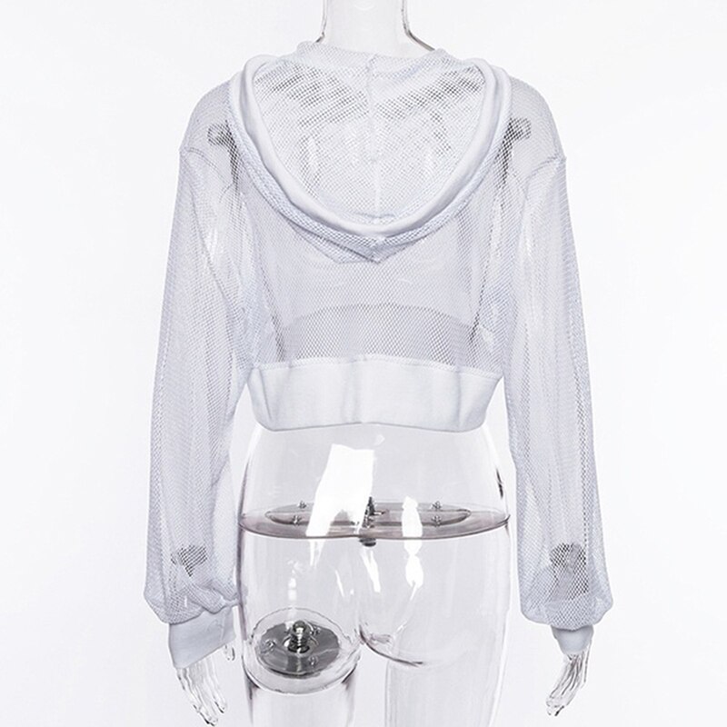 FREE SHIPPING Fishnet Mesh Hooded Long Sleeve JKP4571