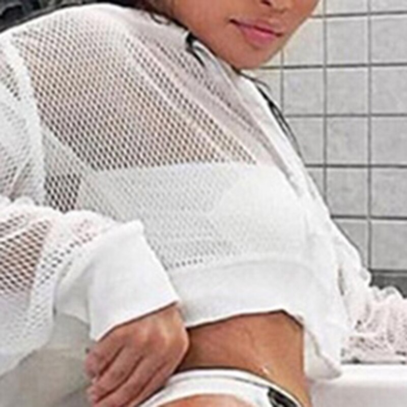 FREE SHIPPING Fishnet Mesh Hooded Long Sleeve JKP4571