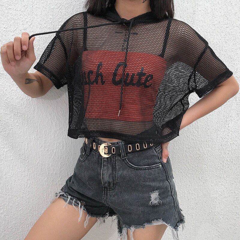 Cheap Clubwear Outfit Hooded T-Shirt Mesh Net JKP4573 Cheap Clubwear Outfit Hooded T-Shirt Mesh Net JKP4573