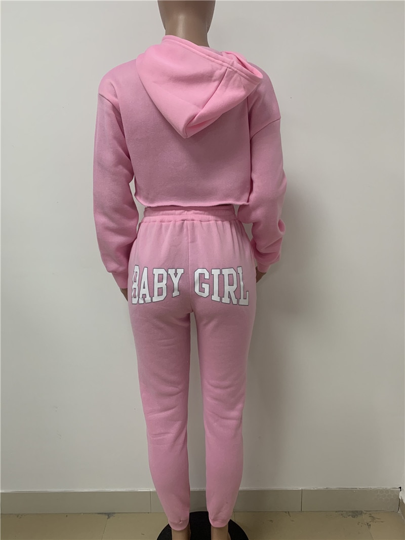 Baby Girl Letter Print Sweatsuit Women's Set Hooded Crop Top Jogger Pants Set Tracksuit Fitness Two Piece Set Outfits