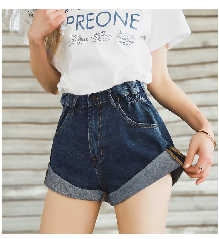 New Vintage Short Jeans Wide Leg Elastic Waist JKP4585