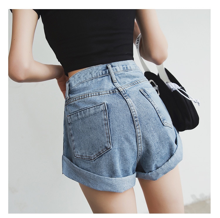 New Vintage Short Jeans Wide Leg Elastic Waist JKP4585
