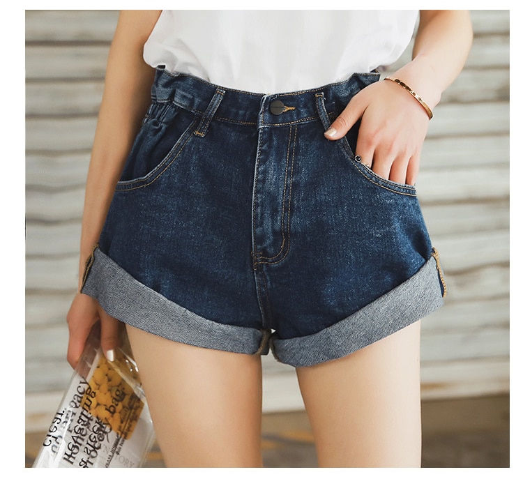 New Vintage Short Jeans Wide Leg Elastic Waist JKP4585