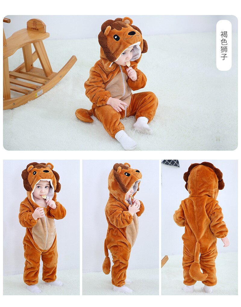 Baby Rompers Winter Kigurumi Lion Costume For Girls Boys Toddler Animal Jumpsuit Infant Clothes Pyjamas Kids Overalls ropa bebes