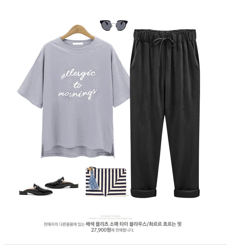 Cotton Linen Pants plus size Elastic high Waist Ankle Length Casual Women Loose spring pants 8XL