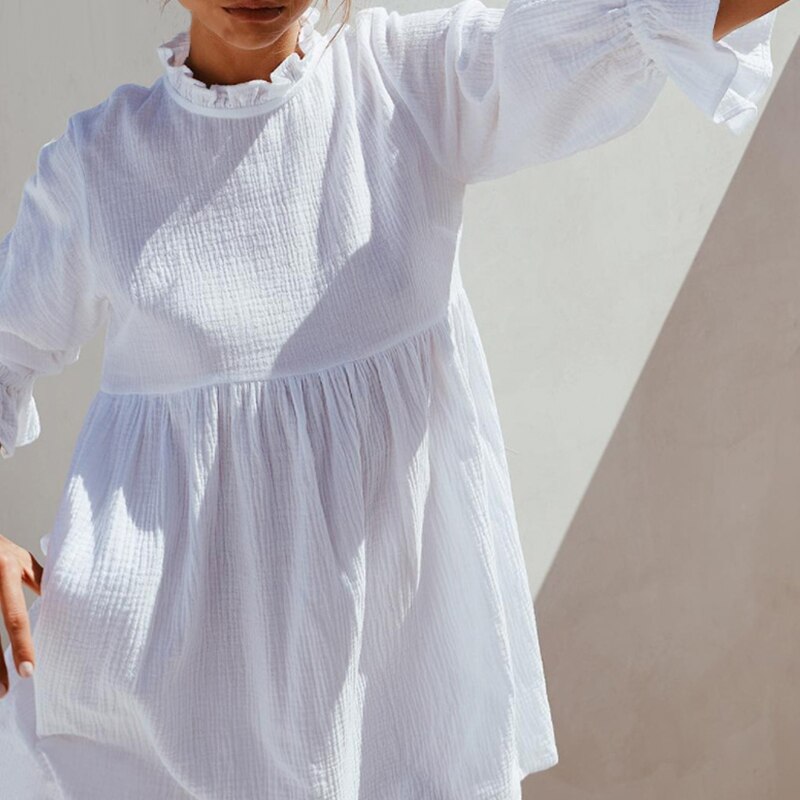 FREE SHIPPING White Ruffles Mini Dress Stand Collar Flare Sleeve JKP4605 FREE SHIPPING White Ruffles Mini Dress Stand Collar Flare Sleeve JKP4605