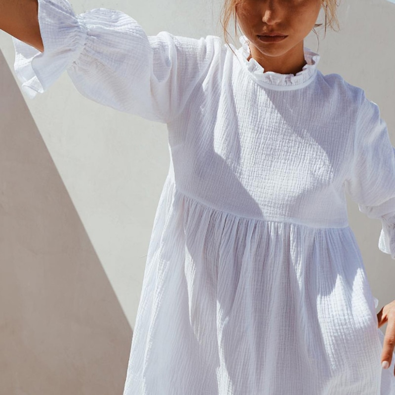 FREE SHIPPING White Ruffles Mini Dress Stand Collar Flare Sleeve JKP4605 FREE SHIPPING White Ruffles Mini Dress Stand Collar Flare Sleeve JKP4605