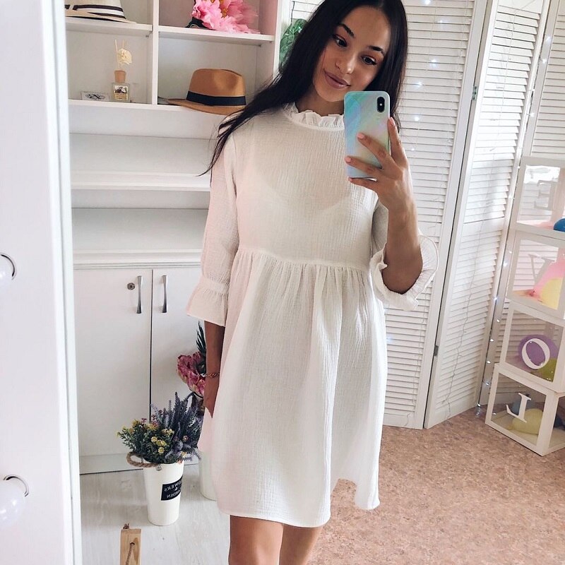 FREE SHIPPING White Ruffles Mini Dress Stand Collar Flare Sleeve JKP4605 FREE SHIPPING White Ruffles Mini Dress Stand Collar Flare Sleeve JKP4605