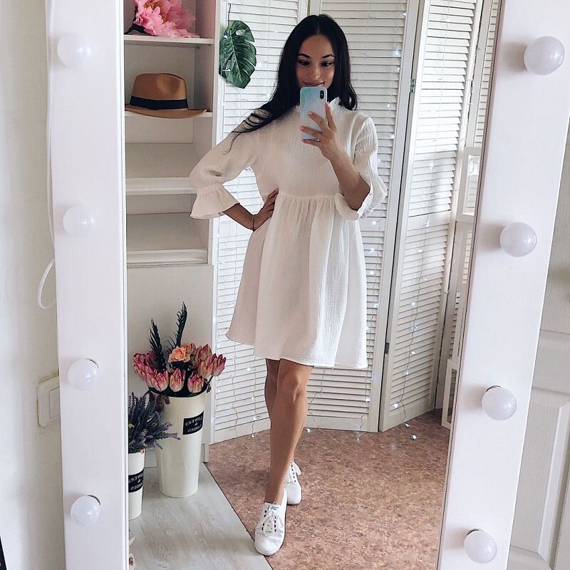 FREE SHIPPING White Ruffles Mini Dress Stand Collar Flare Sleeve JKP4605 FREE SHIPPING White Ruffles Mini Dress Stand Collar Flare Sleeve JKP4605