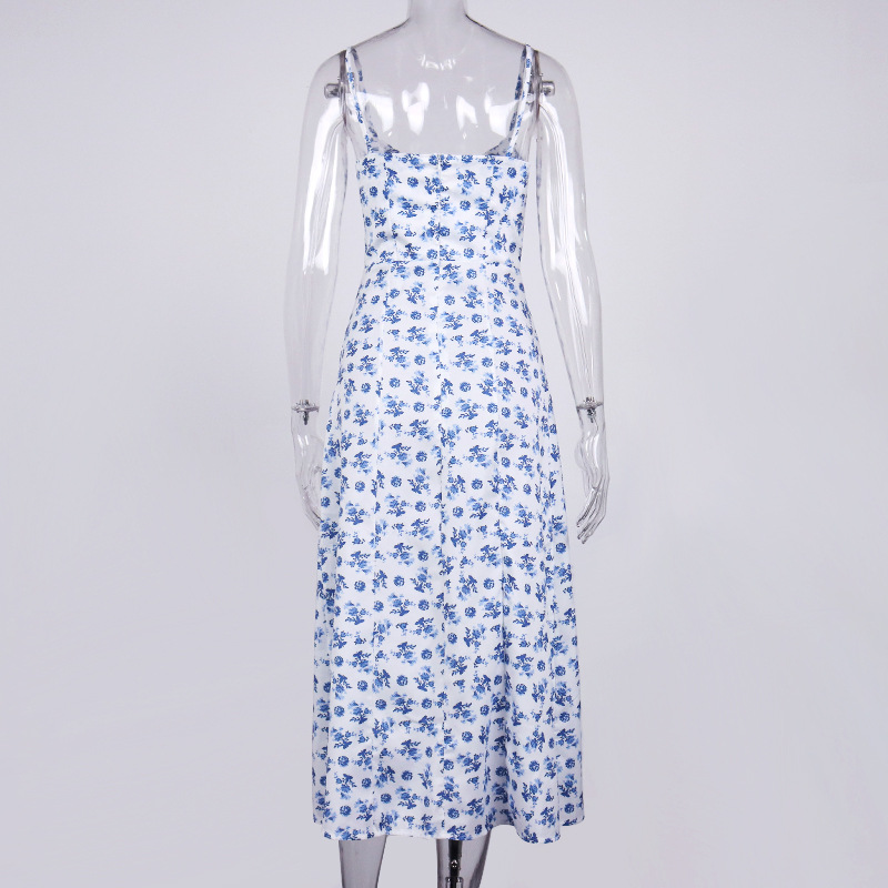 Autumn Sleeveless Vintage Floral Dress Women Casual Lace Up Front Print Dress Female Elegant Long Midi Party Vestidos Side Slit