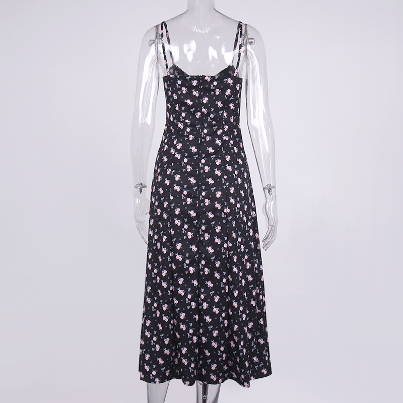 Autumn Sleeveless Vintage Floral Dress Women Casual Lace Up Front Print Dress Female Elegant Long Midi Party Vestidos Side Slit