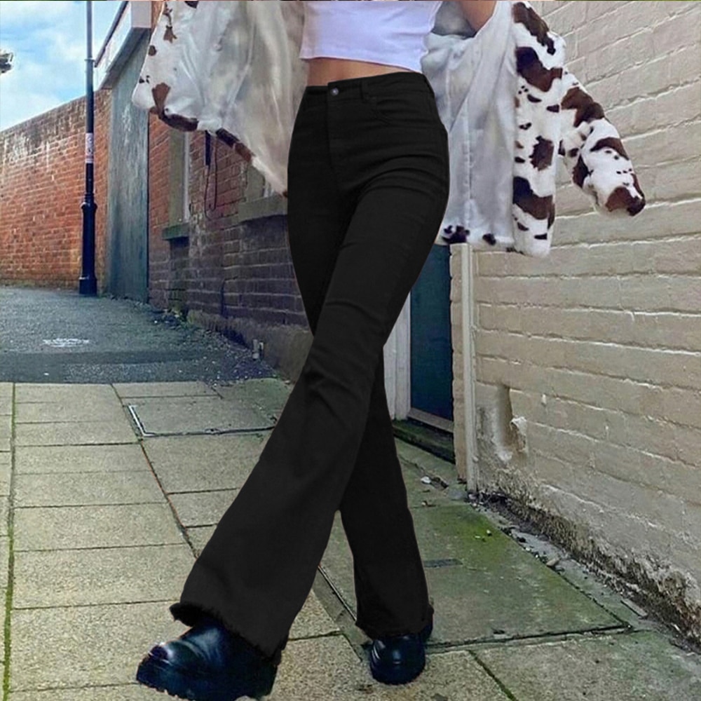 FREE SHIPPING Women Flared Jeans Khaki Black Brown JKP4613