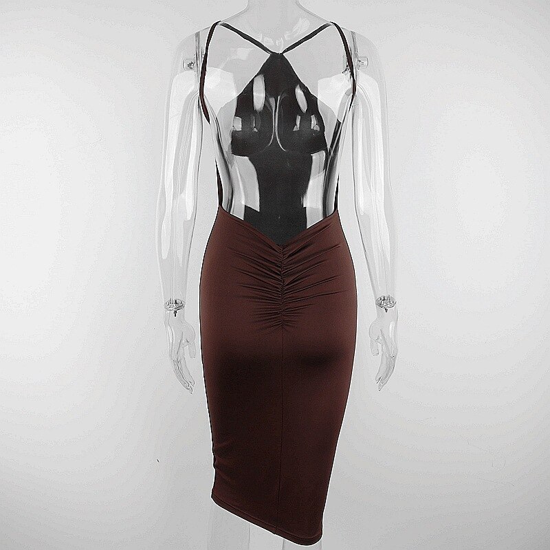 FREE SHIPPING Summer Midi Dress Backless Halter Straps JKP4614