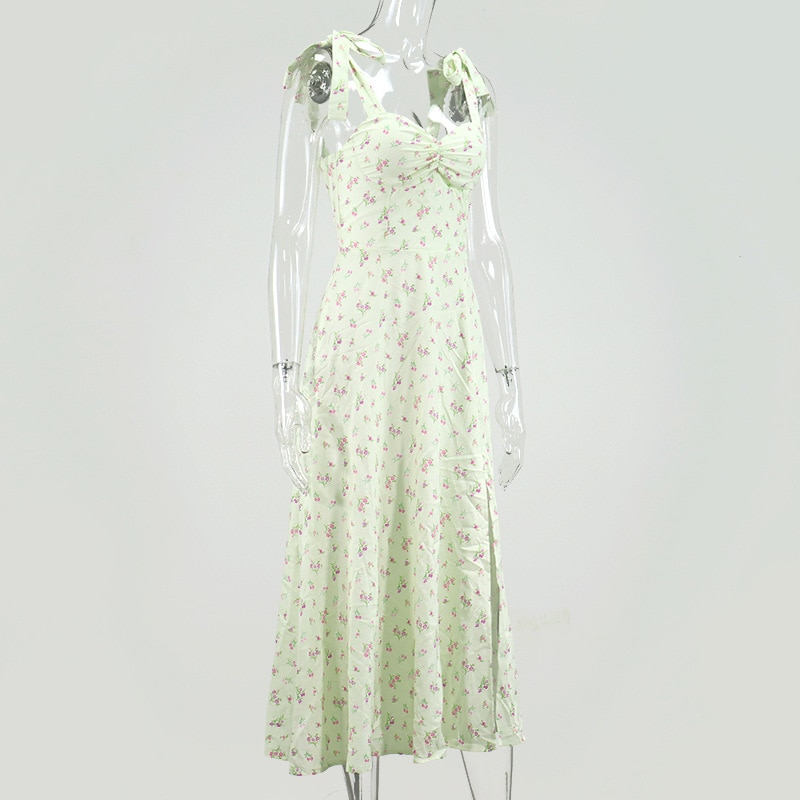 FREE SHIPPING Midi Dress Floral Print Sleeve Strap JKP4617
