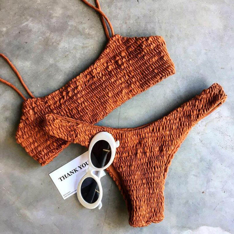 FREE SHIPPING Triangle Ruffles Crochet Bikini Set JKP4623