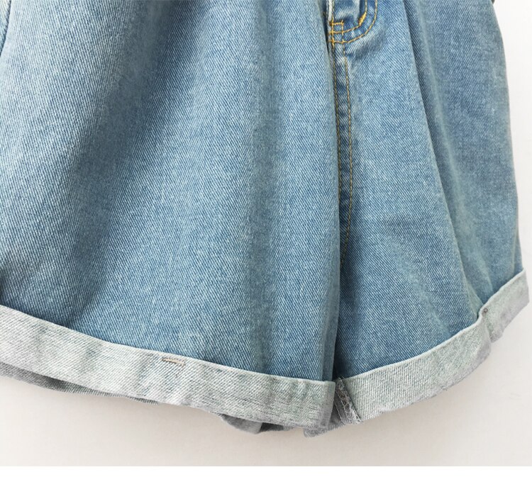 2021 Summer High Waist Denim Shorts Women Casual Loose Ladies Fashion Roll Up Hem Elastic Waist Pocket Blue White Jeans Female